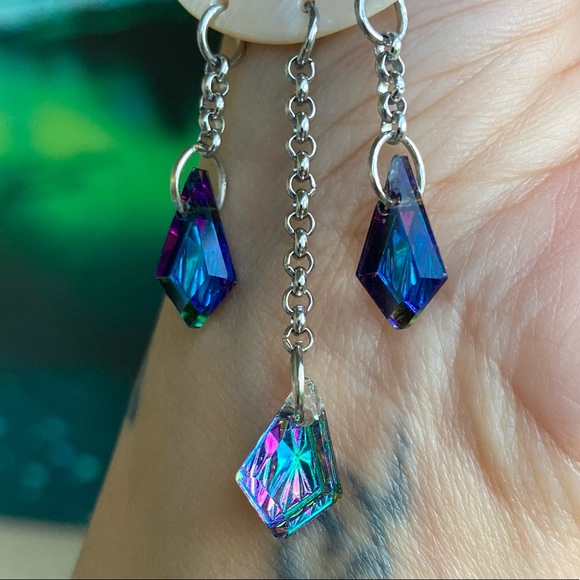 Mother of pearl & austrian crystals moon boho stainless steel chain necklace - Picture 4 of 11